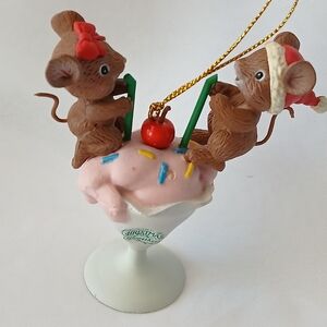 Vintage Trim A Home Mice With Ice Cream Sunday Christmas Tree Ornament